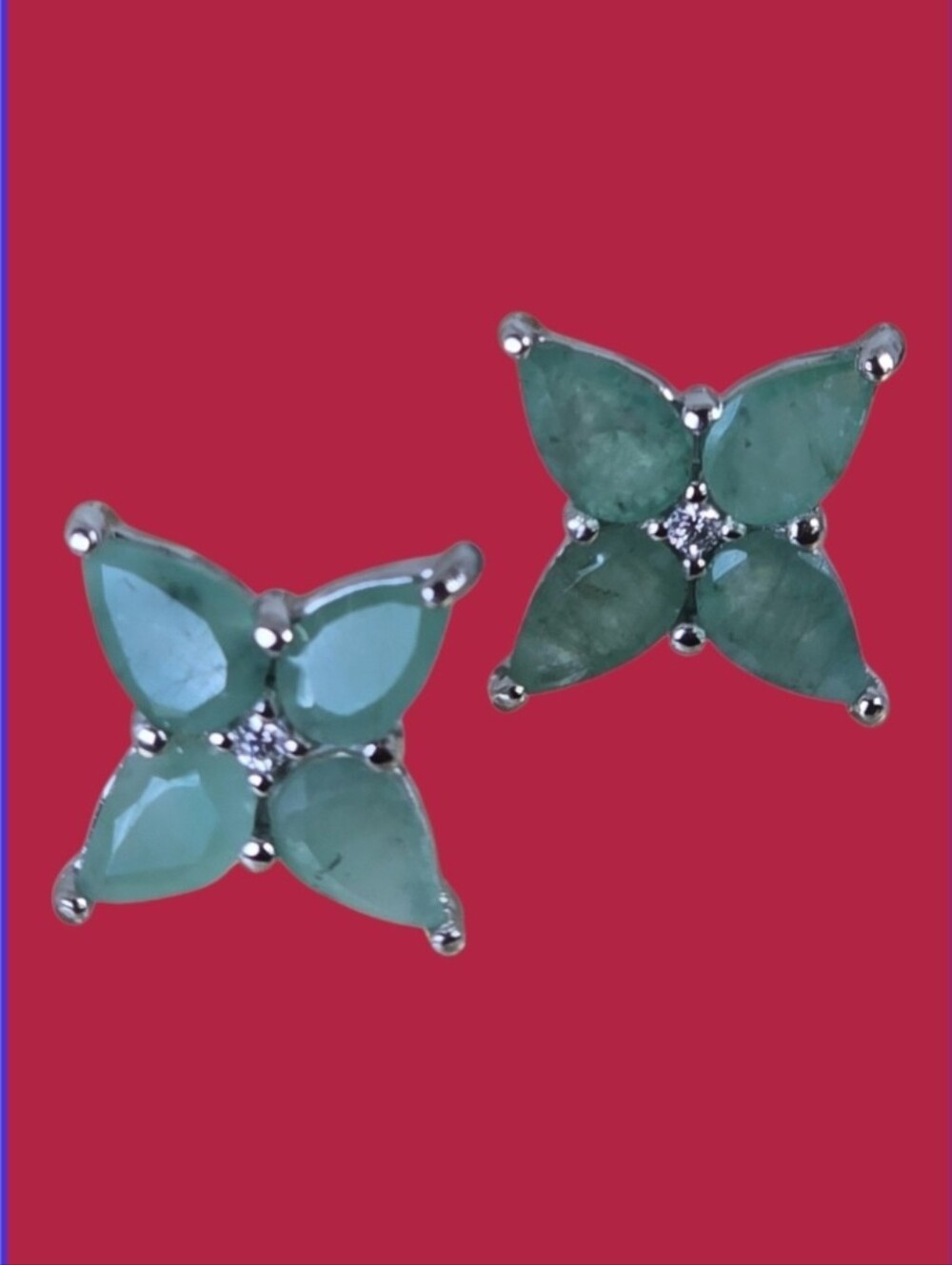 925 Sterling Silver Stud Earrings With Natural Emerald 6x4mm Gems